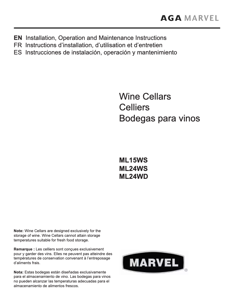 Page 1 de la notice Manuel utilisateur Marvel ML15WSF2LP