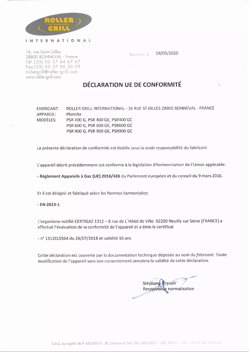 Page 1 de la notice Manuel utilisateur Roller Grill 304246