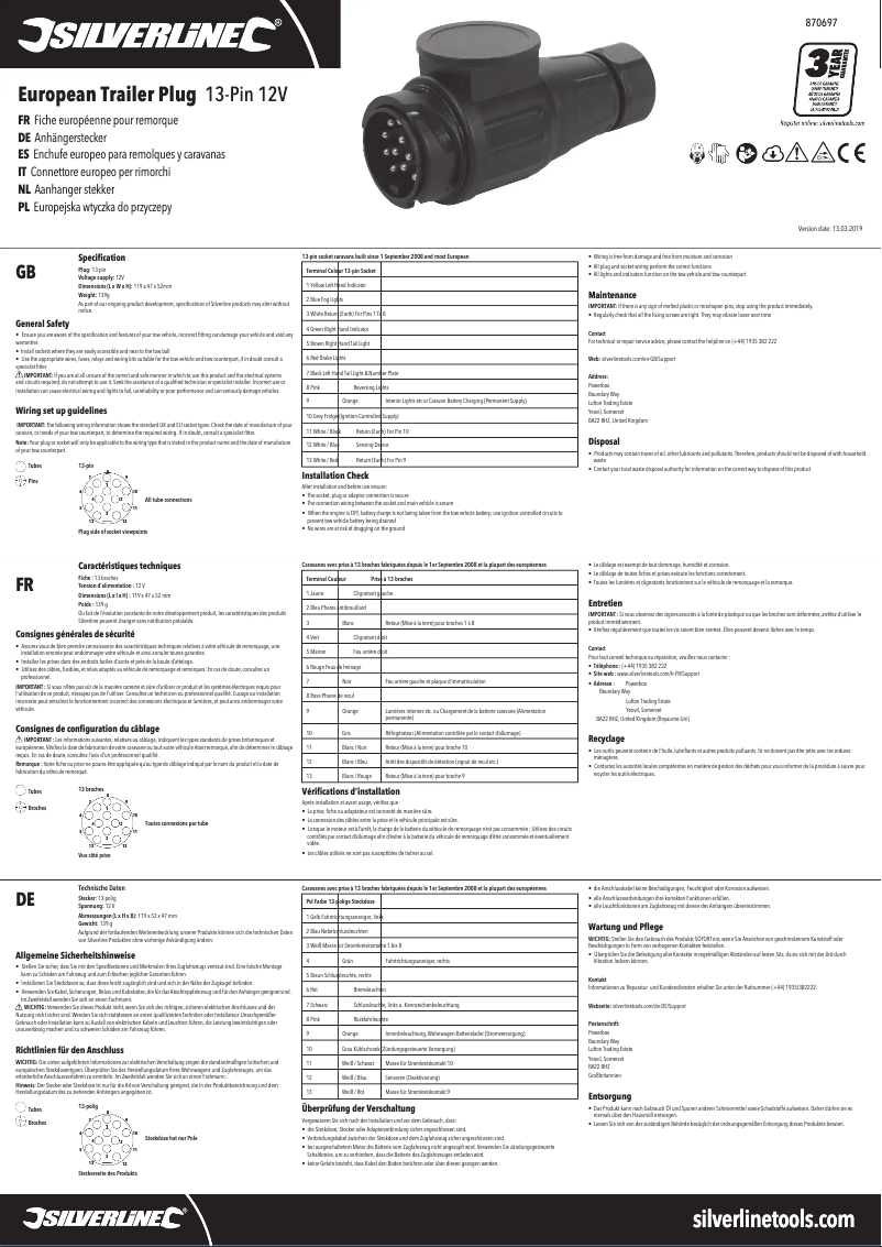 Page 1 de la notice Manuel utilisateur Silverline 870697