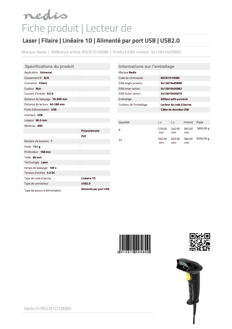 Page 1 de la notice Manuel utilisateur Nedis BSCN1D100BK