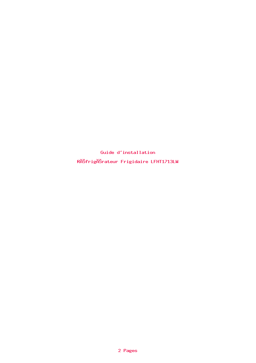 Page 1 de la notice Guide d'installation Frigidaire LFHT1713LW