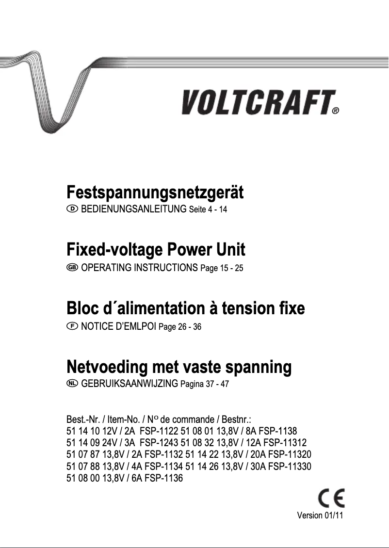 Page 1 de la notice Manuel utilisateur Voltcraft FSP-1136