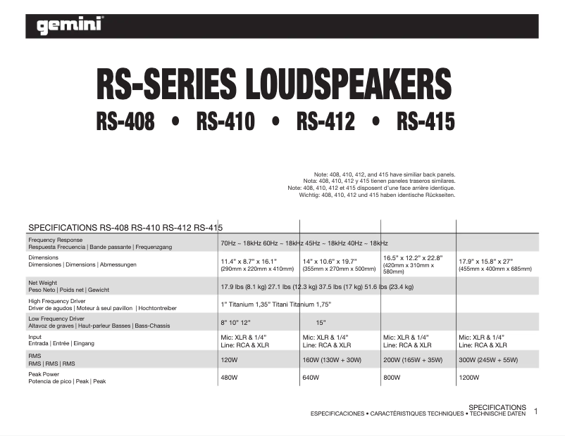 Page 1 de la notice Manuel utilisateur Gemini RS-408
