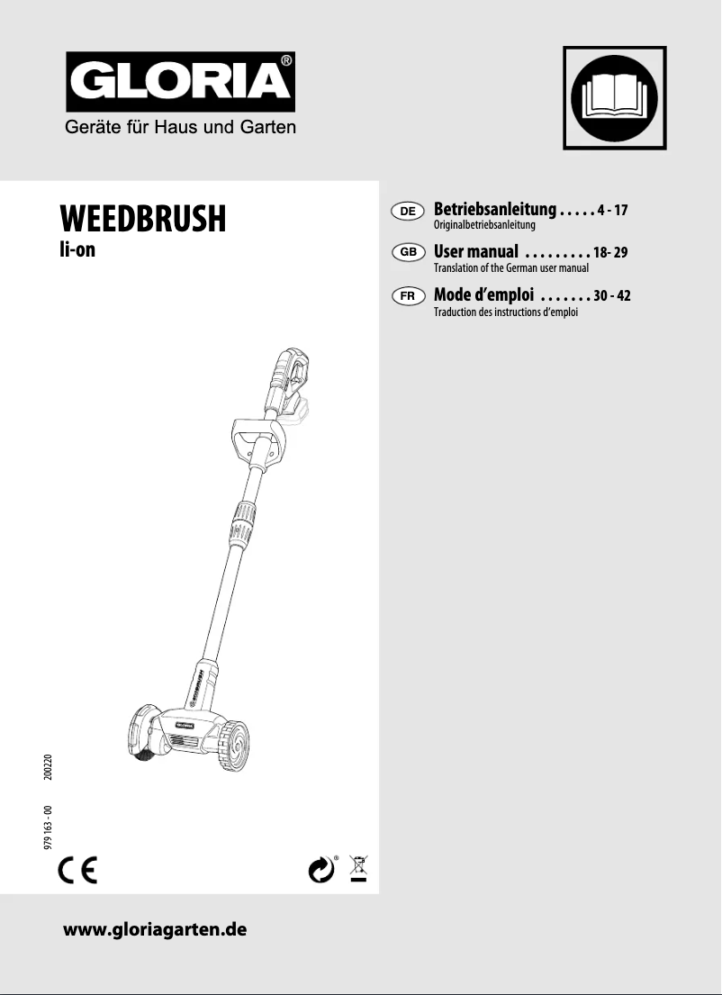Page 1 de la notice Manuel utilisateur GLORIA WeedBrush li-on