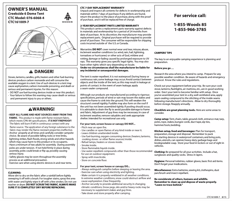 Page 1 de la notice Manuel utilisateur Wood's Creekside 6