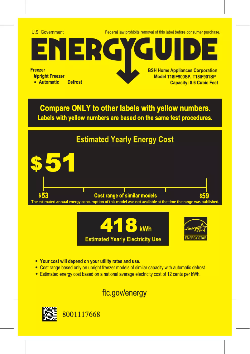 Page 1 de la notice Label énergétique Thermador T18IF901SP