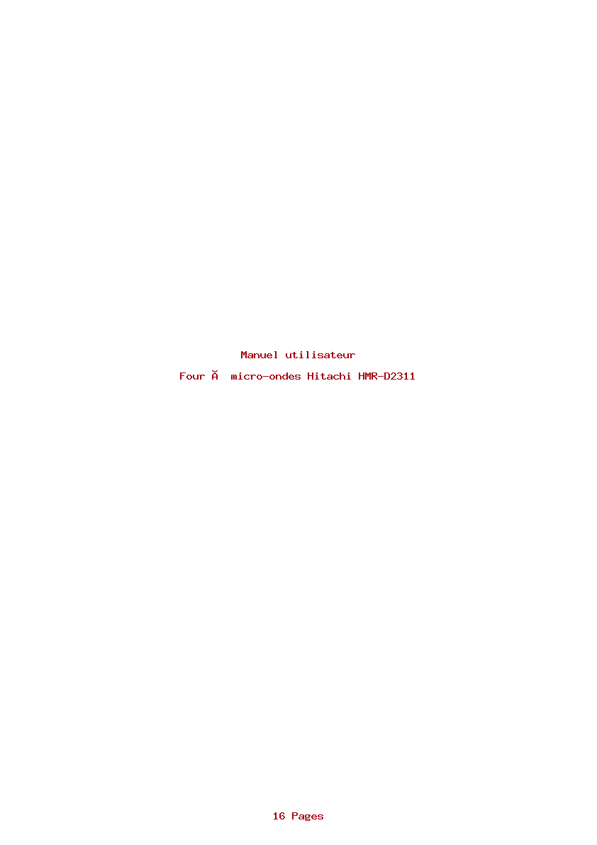 Page 1 de la notice Manuel utilisateur Hitachi HMR-D2311