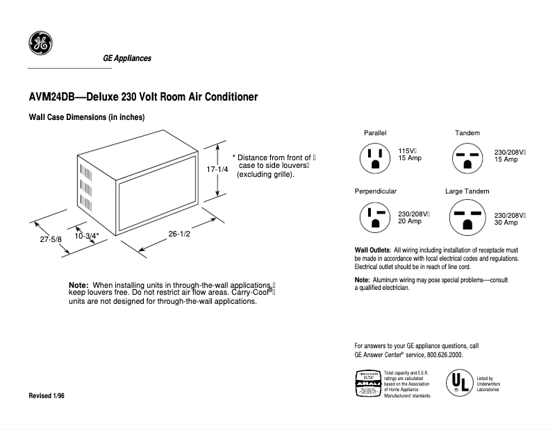 Page 1 de la notice Fiche technique GE AVM22DB
