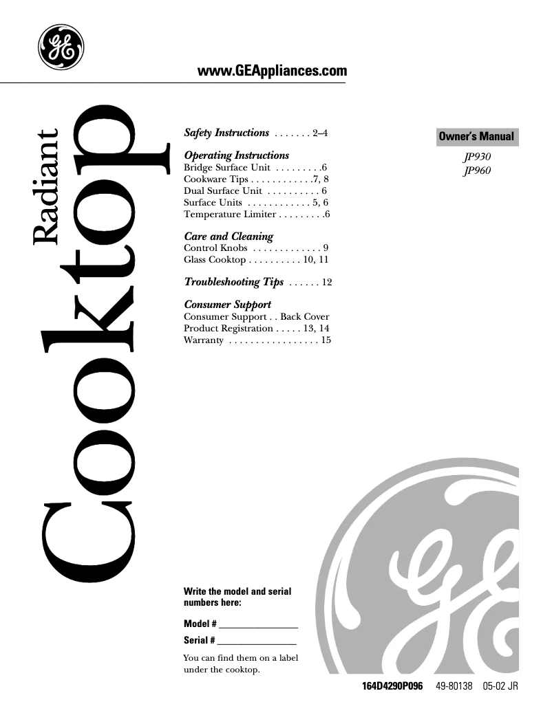 Page n°1 - Manuel d'utilisation et d'entretien GE Profile Performance JP930WAWW