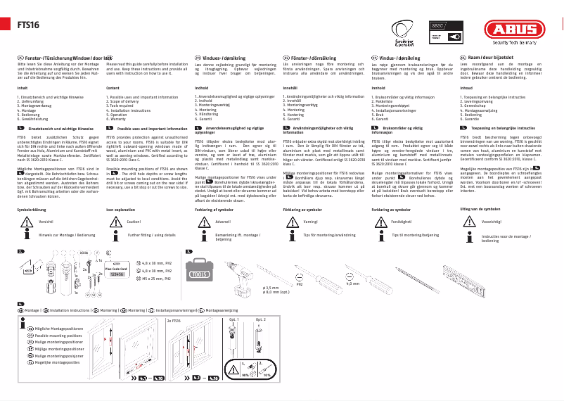 Página 1 del manual Instrucciones / montaje Abus FTS16