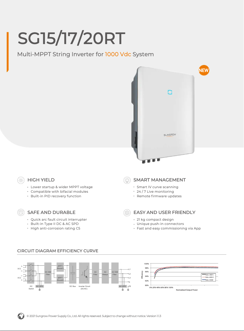 Página 1 del manual Ficha técnica Sungrow SG17RT
