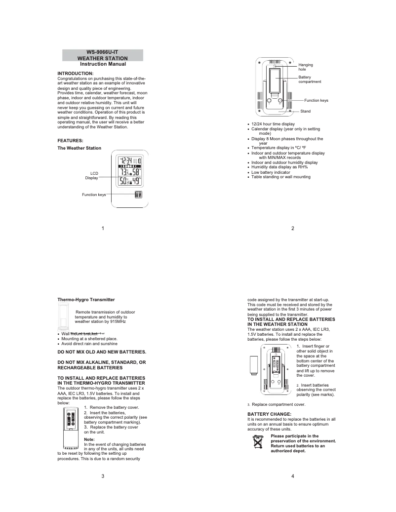 Page 1 de la notice Manuel utilisateur La Crosse Technology WS-9066U-IT