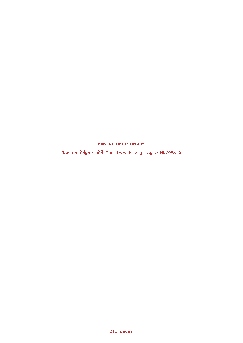 Page 1 de la notice Manuel utilisateur Moulinex Fuzzy Logic MK708810