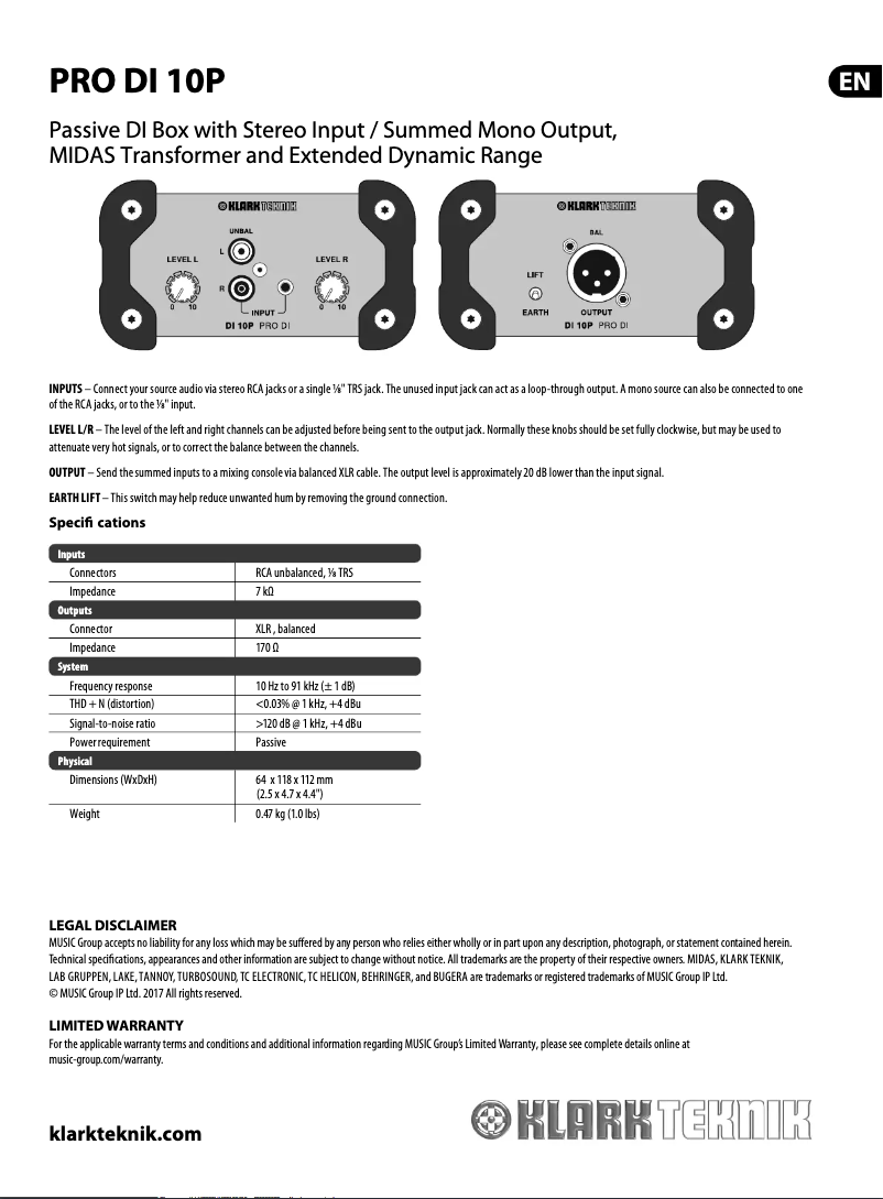 Página 1 del manual Manual de usuario Klark Teknik DI 10P