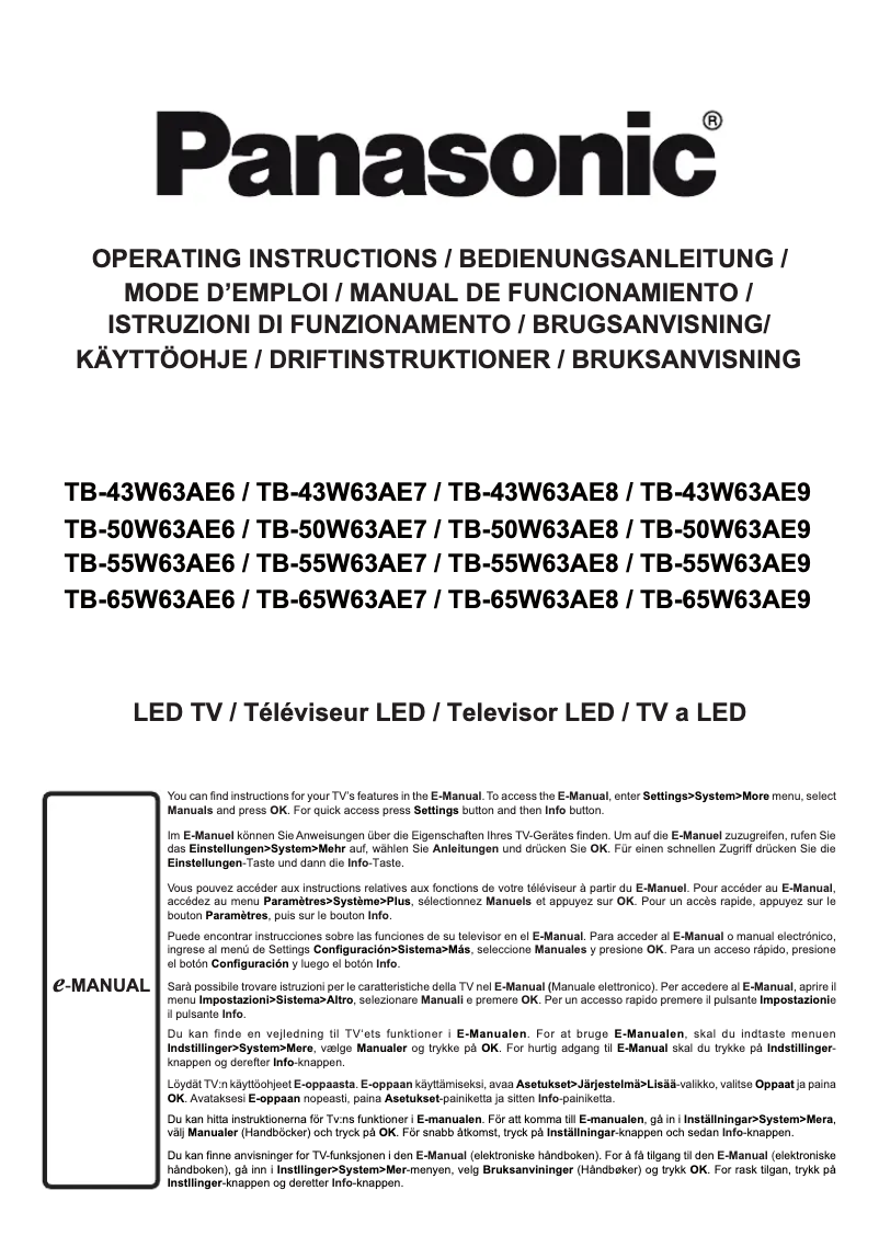 Page 1 of the manual User Manual Panasonic TB-55W63AE9