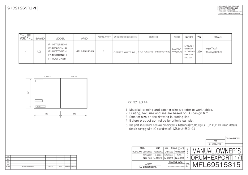 Page 1 de la notice Manuel utilisateur LG F1496QD3HT