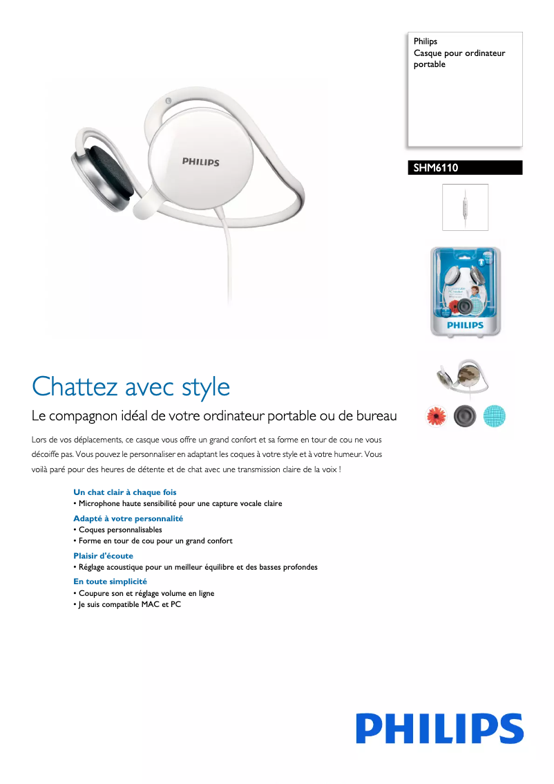 Page 1 de la notice Fiche technique Philips SHM6110
