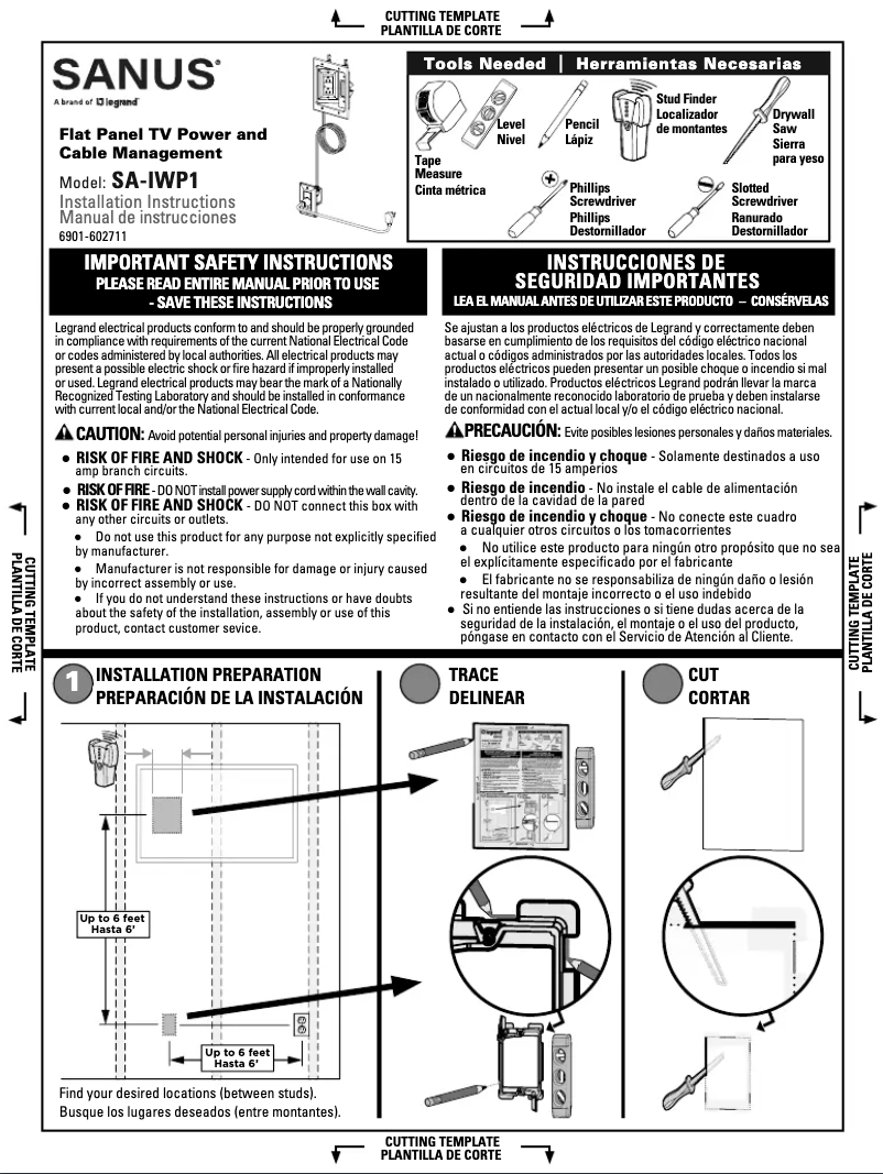 Page 1 de la notice Manuel utilisateur Sanus SA-IWP1