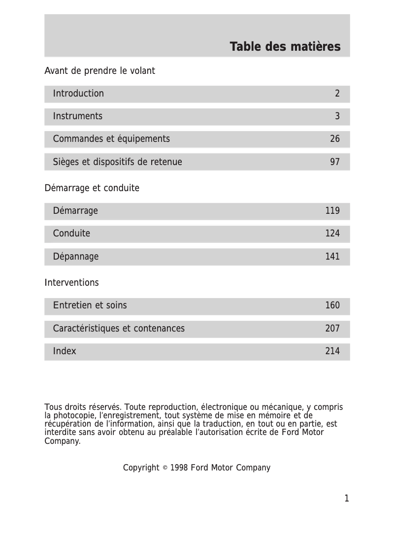 Page 1 de la notice Manuel utilisateur Lincoln Continental (1999)