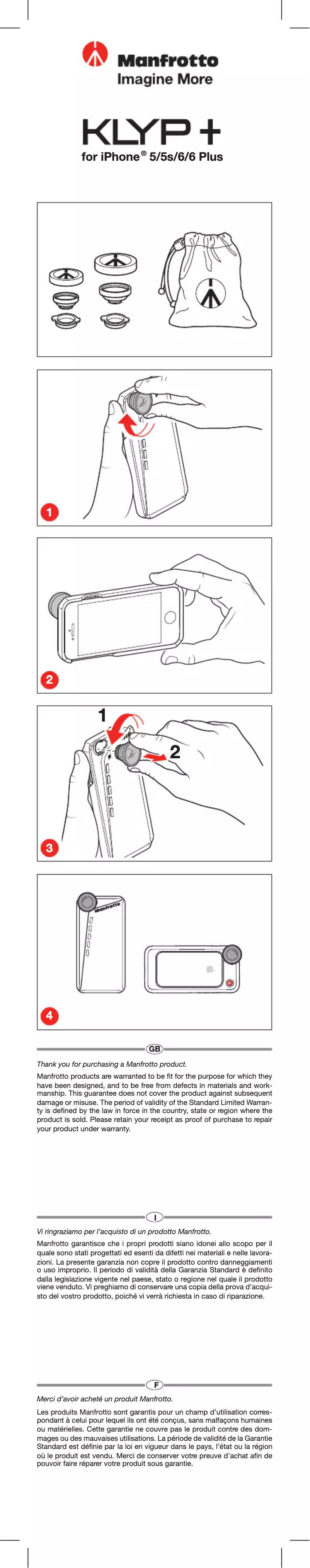 Page 1 de la notice Manuel utilisateur Manfrotto MOKLYP6-WT