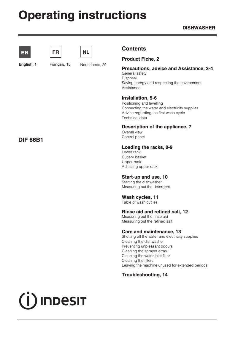 Image de la première page du manuel de l'appareil DIF 66B1 A EU