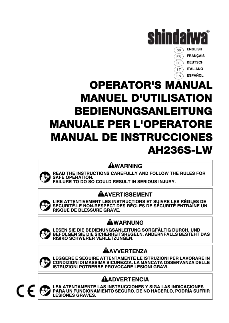 Page 1 de la notice Manuel utilisateur Shindaiwa AH236S-LW