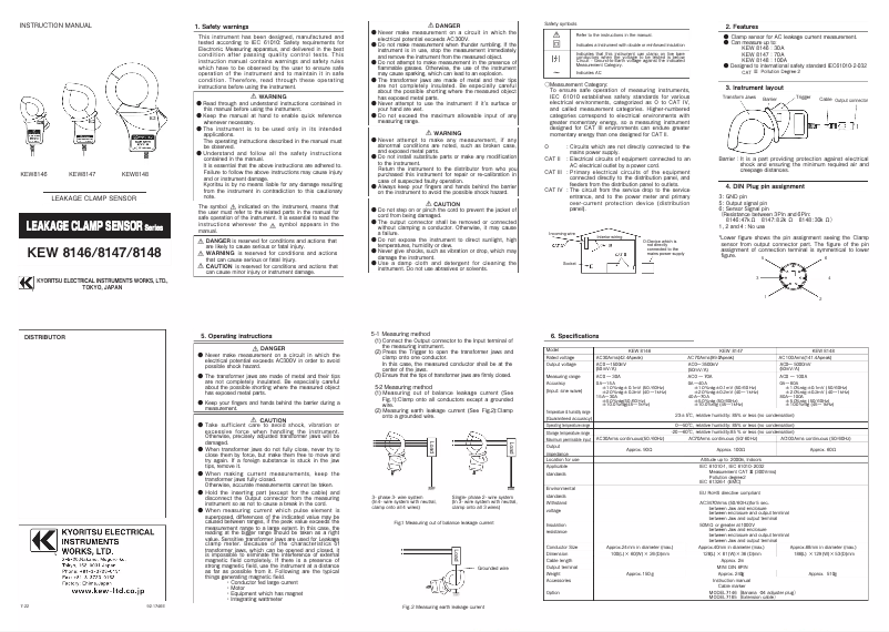 Page 1 de la notice Manuel utilisateur Kyoritsu KEW 8146