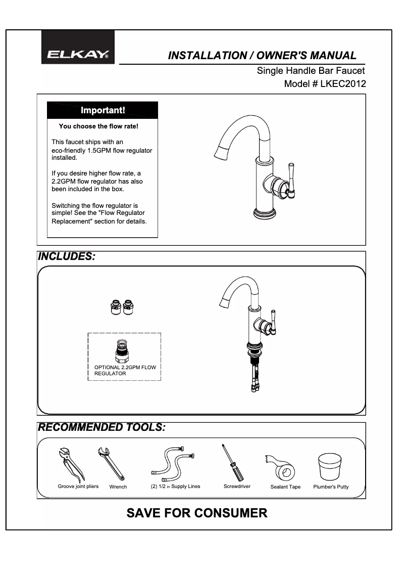 Página 1 del manual Guía de instalación Elkay LKEC2012LS