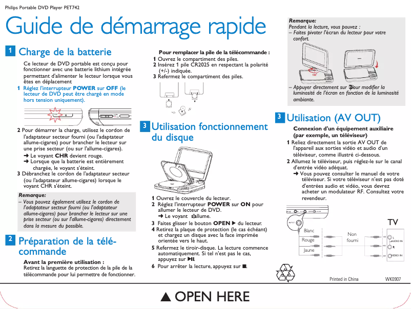 Page 1 of the manual Quick Start Guide Philips PET742