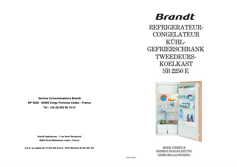Page 1 de la notice Manuel utilisateur Brandt SB2250E