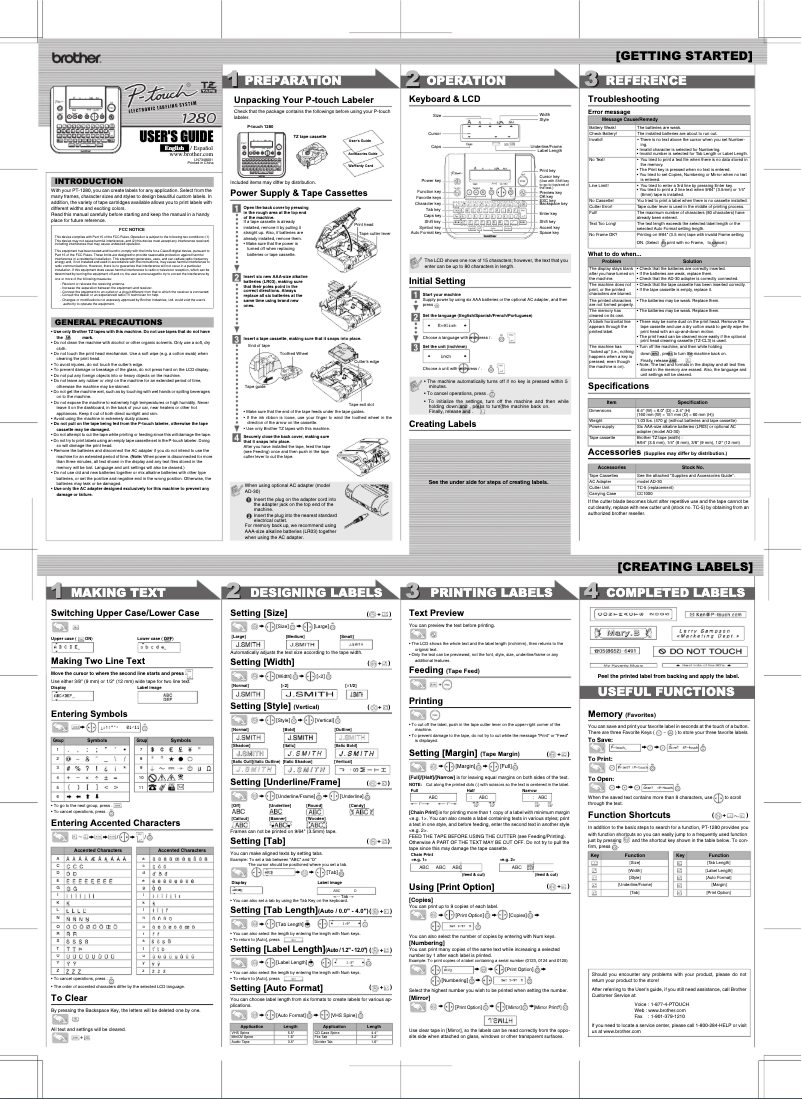 Page 1 de la notice Manuel utilisateur Brother P-Touch 1280DT