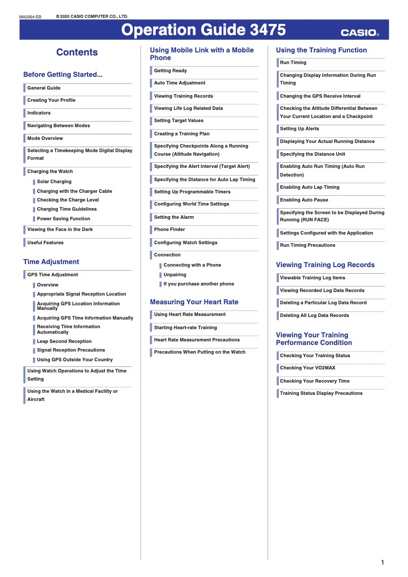 Page 1 de la notice Manuel utilisateur Casio G-Shock GBD-H1000-4ER