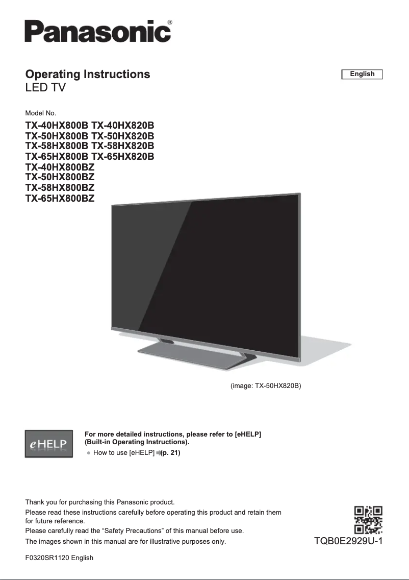 Page 1 de la notice Guide de démarrage rapide Panasonic TX-40HX800B