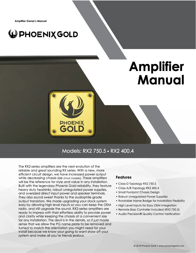 Page 1 de la notice Manuel utilisateur Phoenix Gold RX2400.4