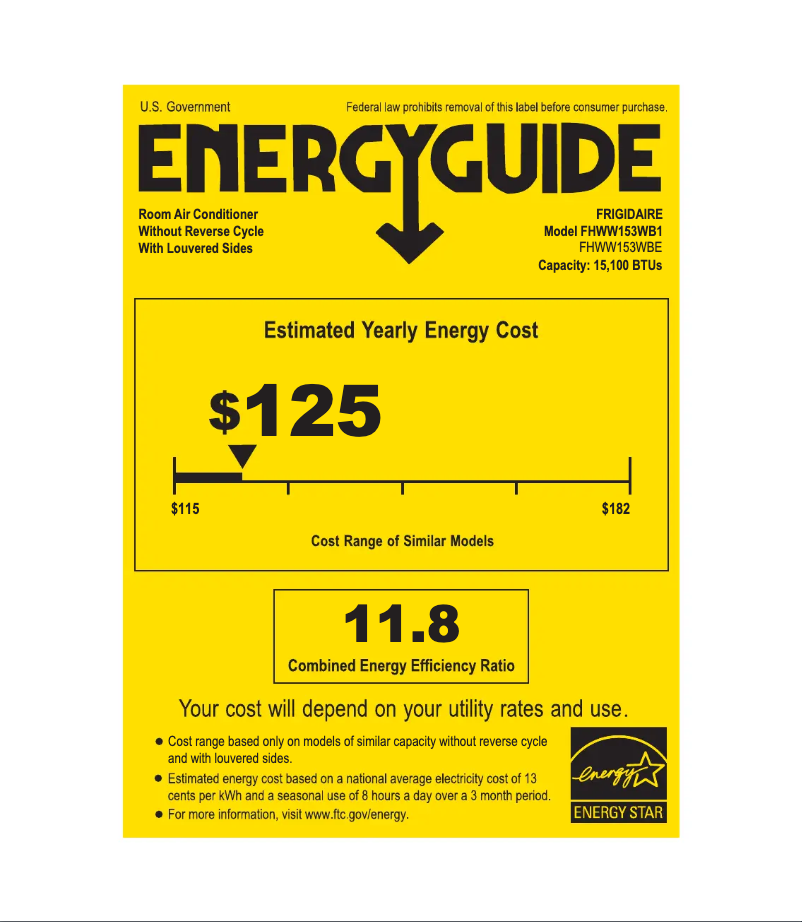Page 1 de la notice Label énergétique Frigidaire FHWW153WBE