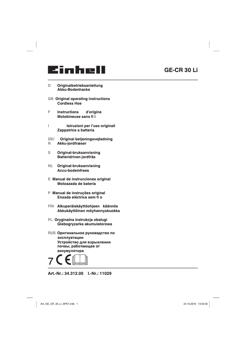 Page 1 de la notice Manuel utilisateur Einhell GE-CR 30 Li-Solo