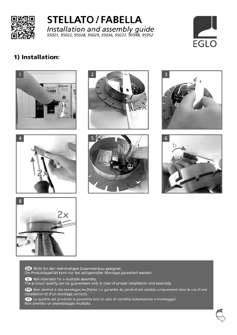 Page 1 de la notice Manuel utilisateur Eglo Fabella