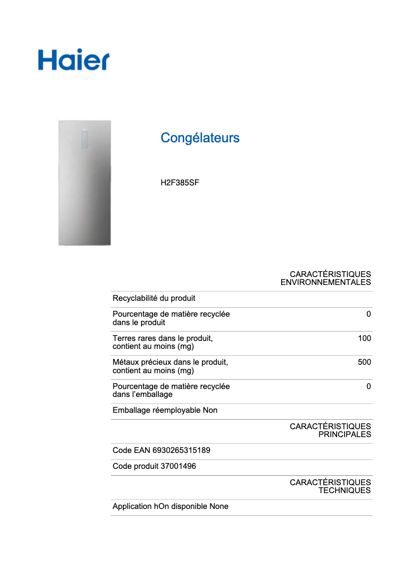 Página 1 del manual Etiqueta energética Haier H2F385SF