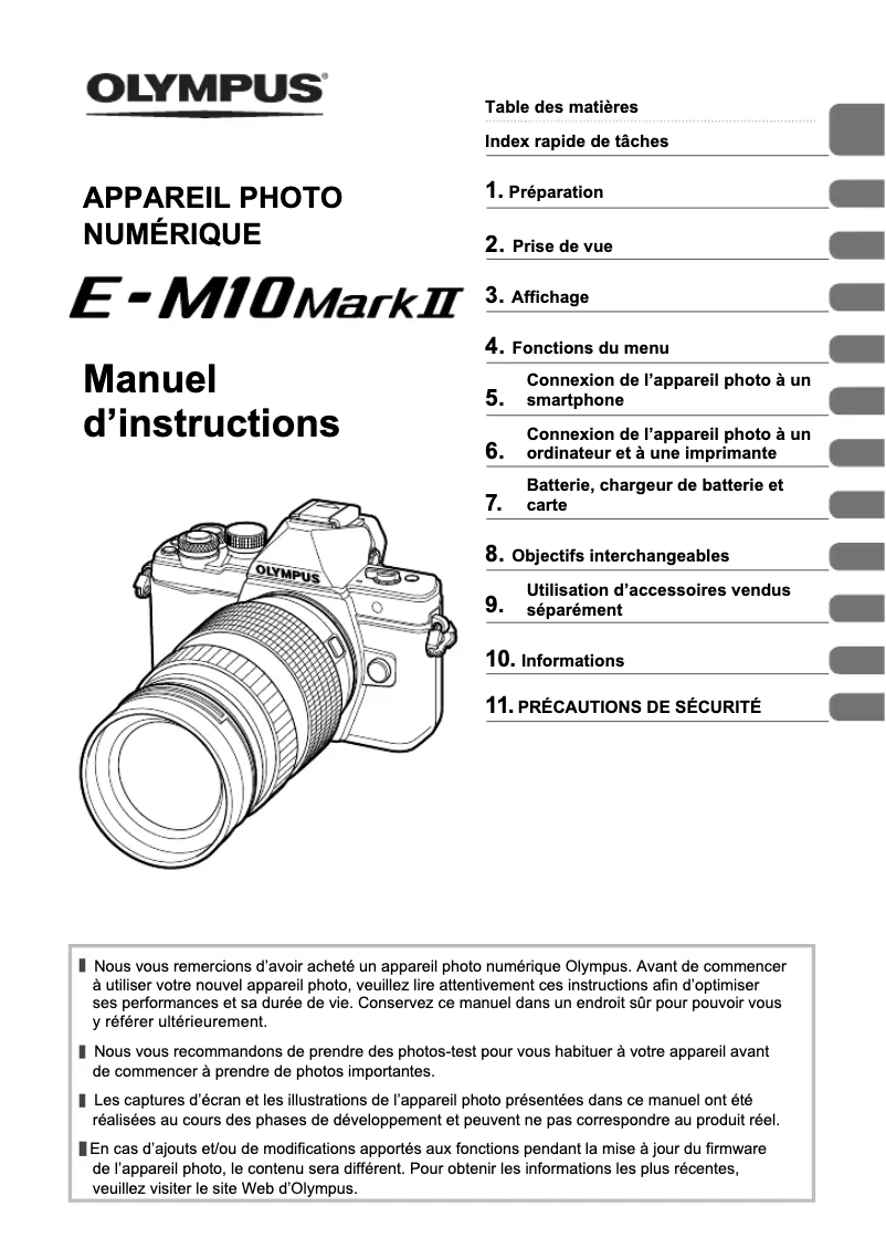 Page 1 de la notice Manuel utilisateur Olympus E‑M10 Mark II