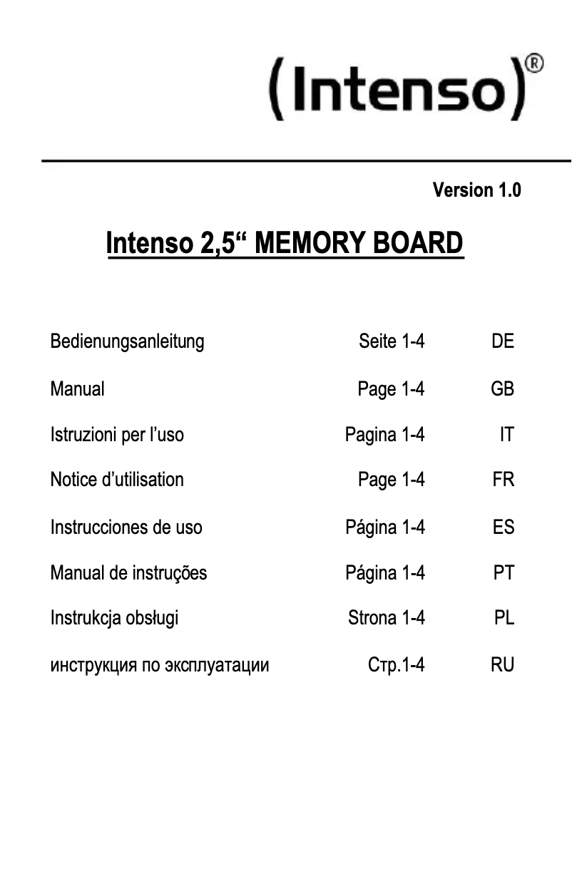 Page 1 de la notice Manuel utilisateur Intenso 2.5" Memory Board