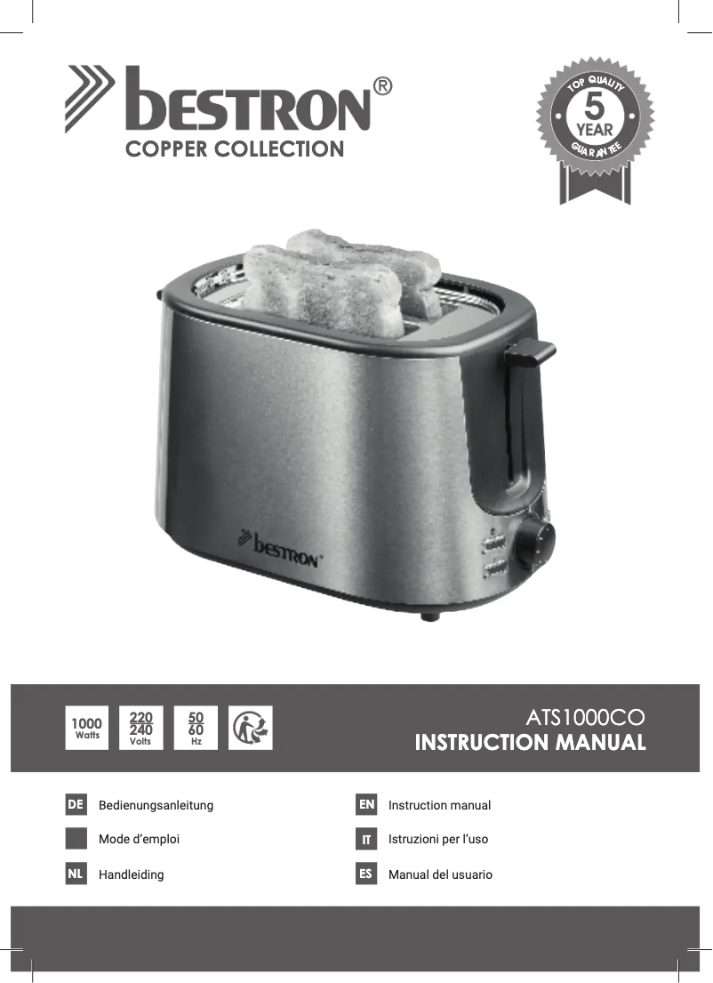 Page 1 de la notice Manuel utilisateur Bestron ATS1000CO