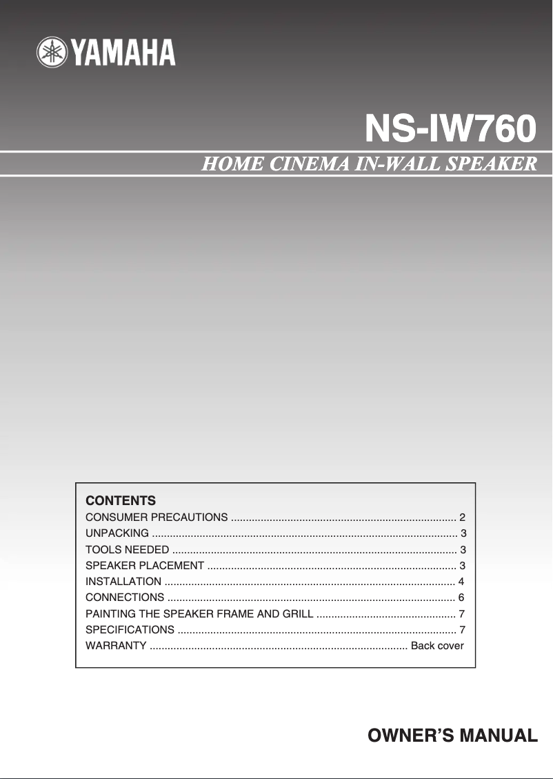 Page 1 de la notice Manuel utilisateur Yamaha NS-IW760