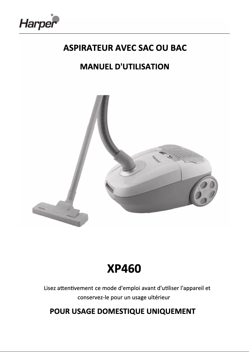 Page 1 de la notice Manuel utilisateur Harper XP460