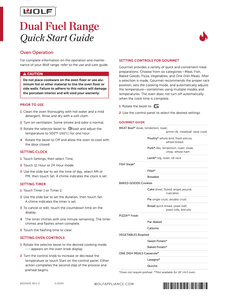 Page 1 de la notice Guide de démarrage rapide Wolf DF48450CP