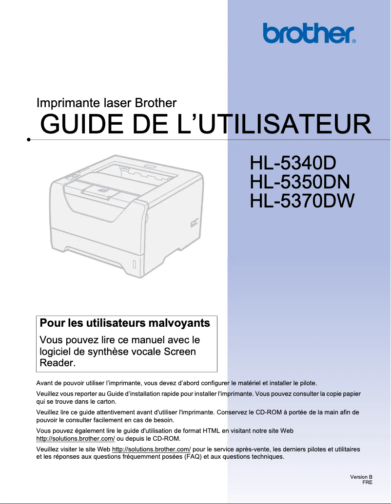 Page 1 de la notice Manuel utilisateur Brother HL-5340D
