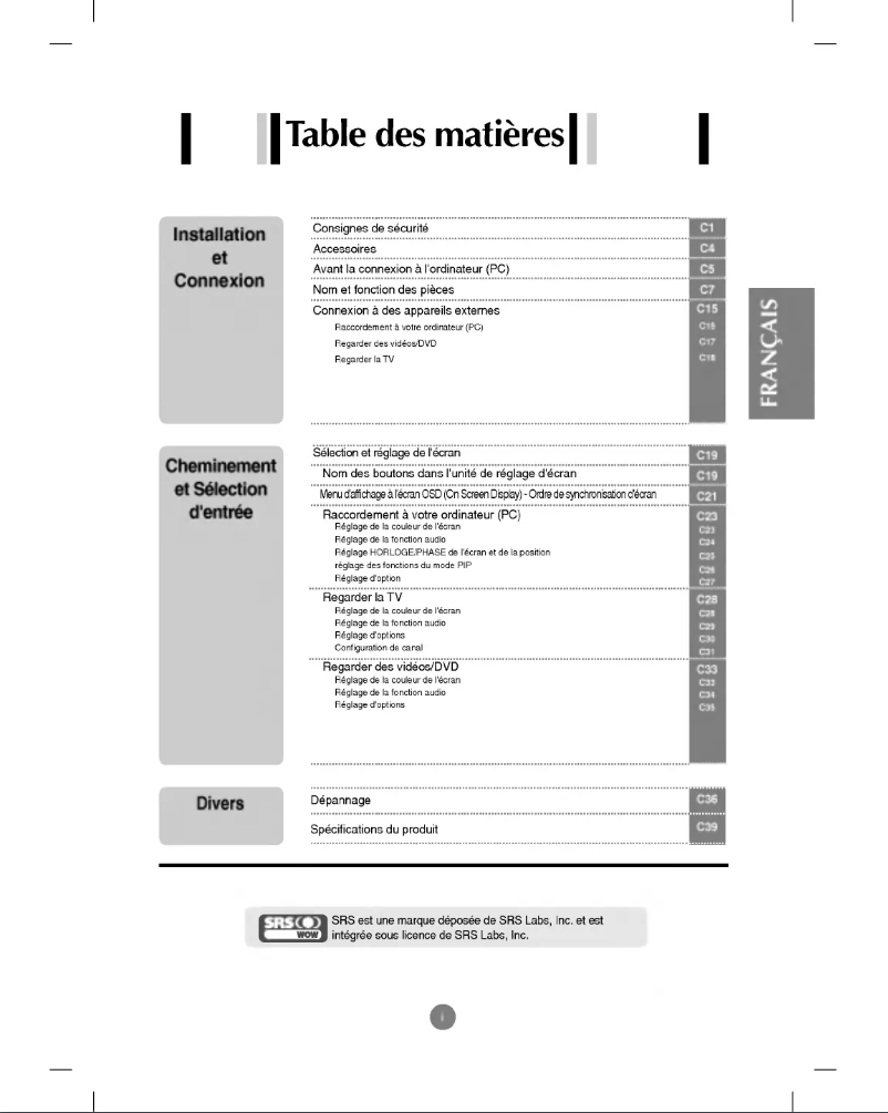 Page 1 de la notice Manuel utilisateur LG L173ST