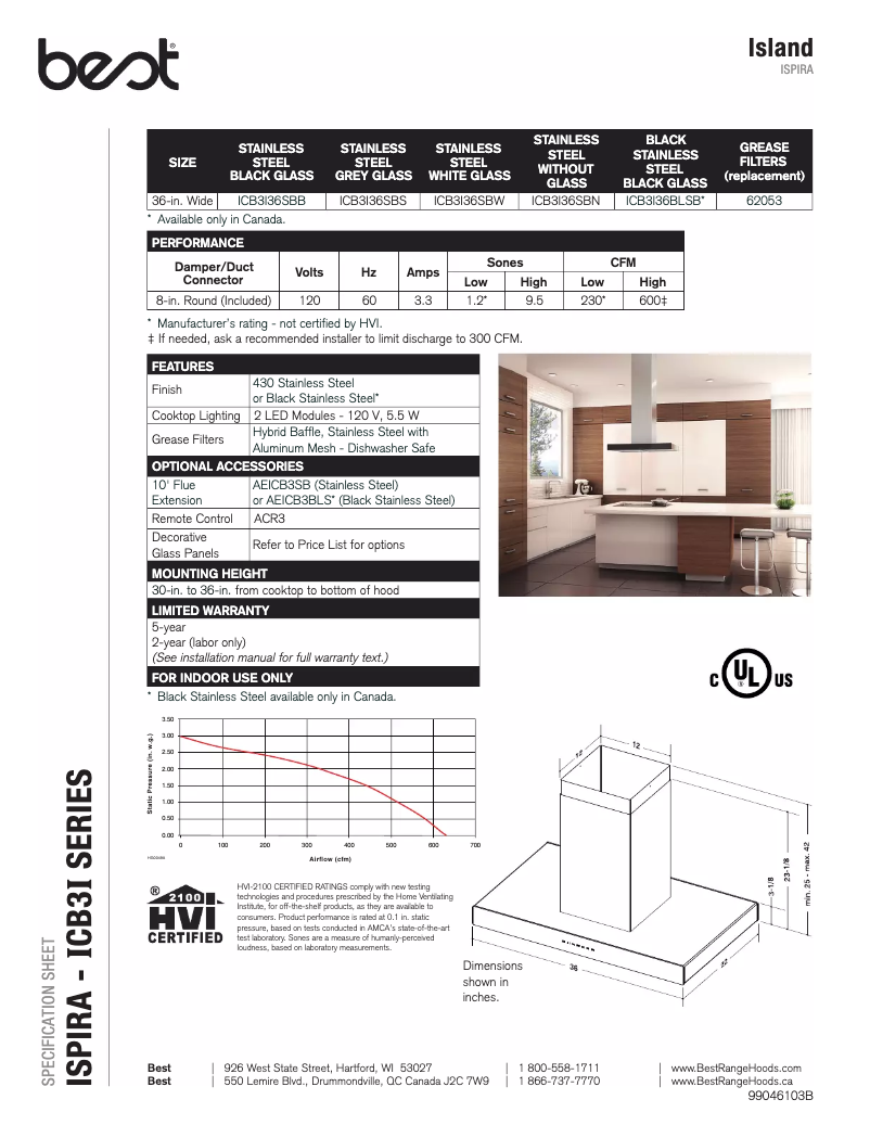 Page 1 de la notice Fiche technique Best Ispira ICB3I36SBN
