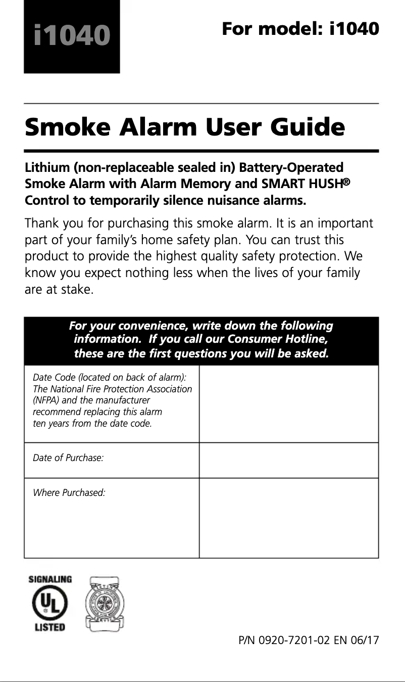 Page 1 de la notice Manuel utilisateur Kidde i1040