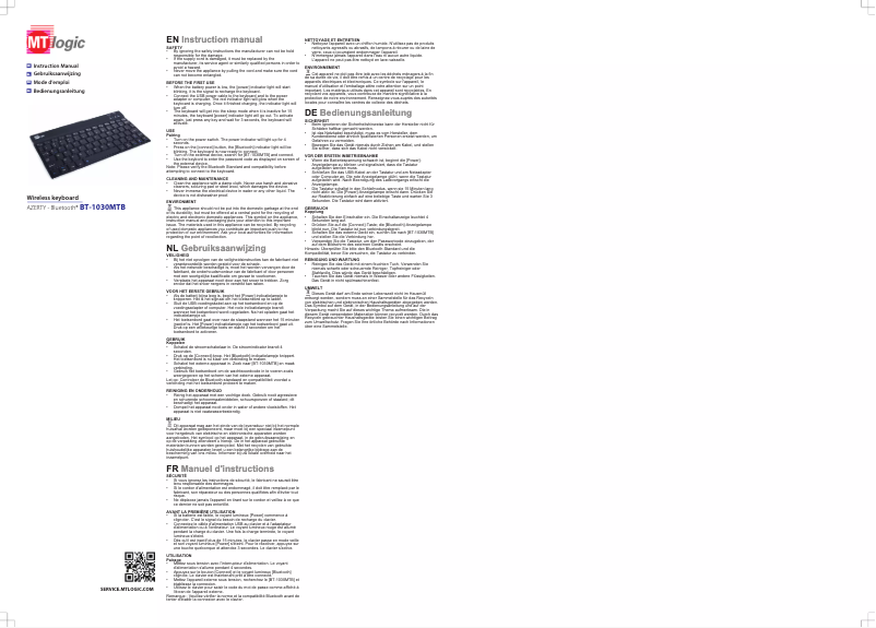 Página 1 del manual Manual de usuario MT Logic BT-1030MTB