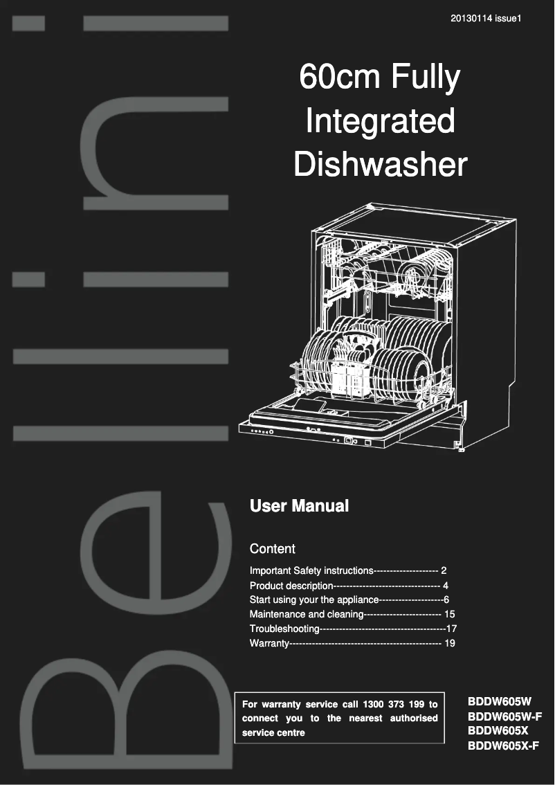 Page 1 de la notice Manuel utilisateur Bellini BDDW605W